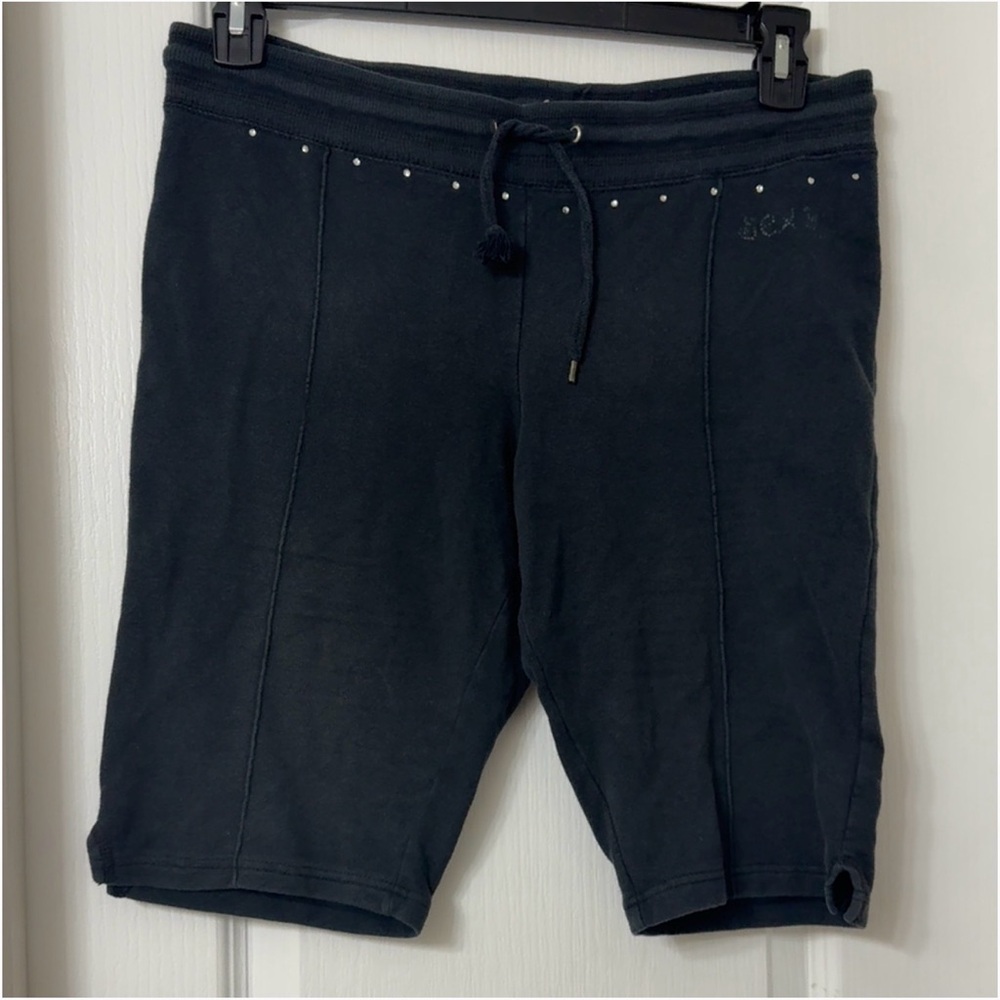 Apollo black Bermuda shorts drawstring waistband rhinestone embellishment Size L